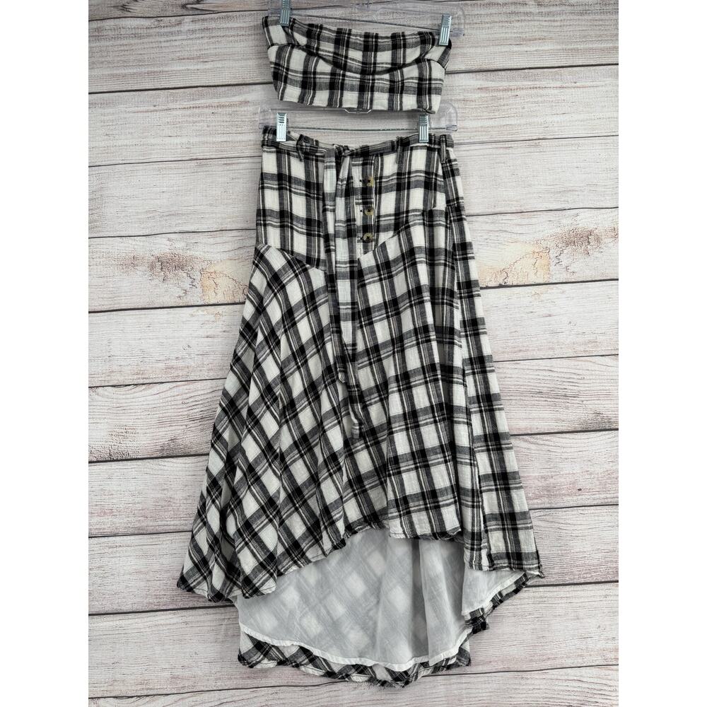 Free People Plaid High Low Maxi Skirt and Bandeau Top Womens XS‎ Black White